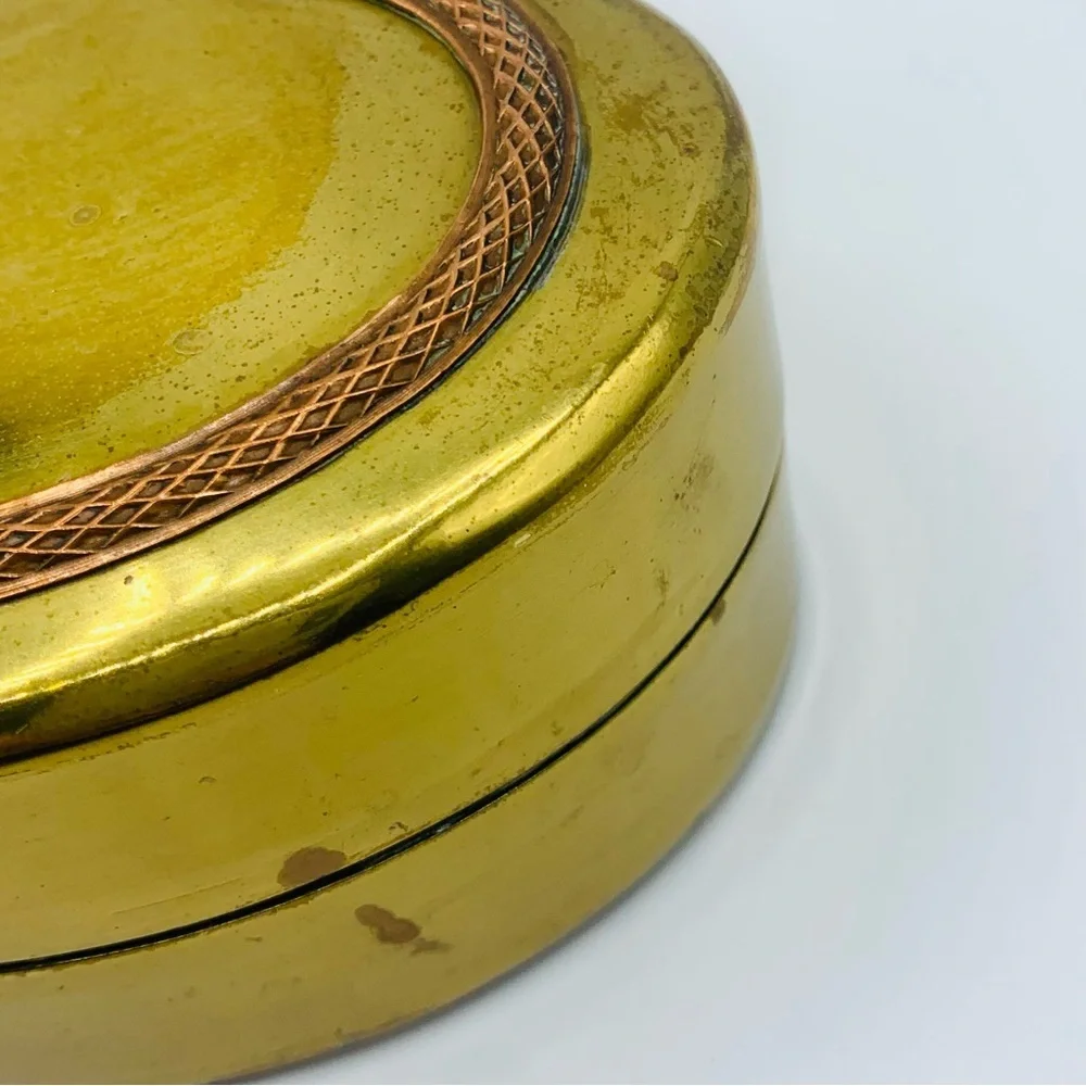 Vintage Brass & Copper Heart Trinket Box Jewelry Box Made in Hong Kong